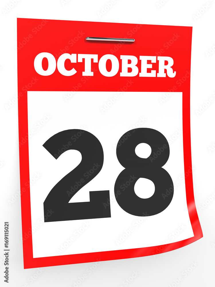 October 28. Calendar on white background. October 28. Calendar on white background.
