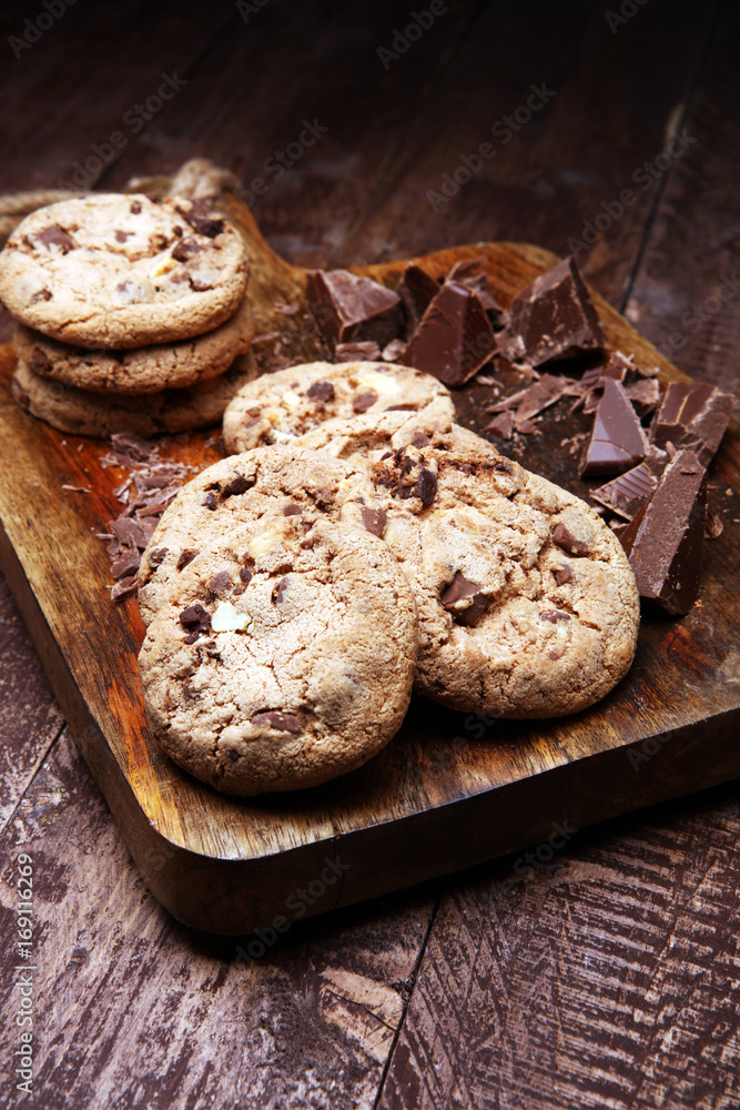Chocolate chip cookies on table freshly baked Chocolate chip cookies on table freshly baked