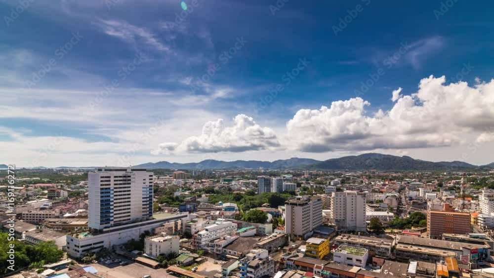 Aerial summer timelapse of the Phuket town from the rooftop, Thailand. Aerial summer timelapse of the Phuket town from the rooftop, Thailand.