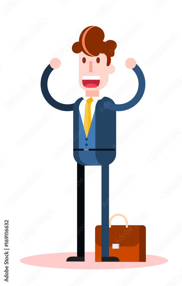 Flat Businessman Very Happy on White Background. Isolated Flat Vector Illustration Flat Businessman Very Happy on White Background. Isolated Flat Vector Illustration