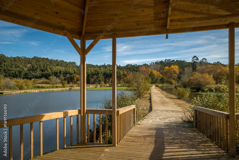 Landscape and Autumn exposure in a wooden deck done in Pateira de Fermentelos, portugal