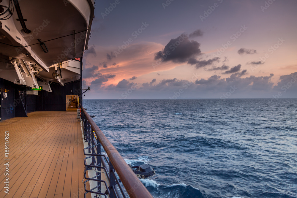 View from a Cruise Ship at Sunset over the Sea