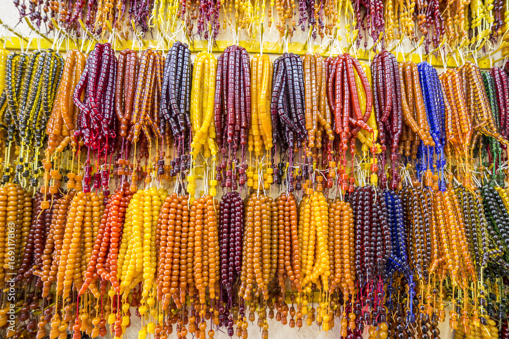 Colorful prayer beads in a row named as tasbih