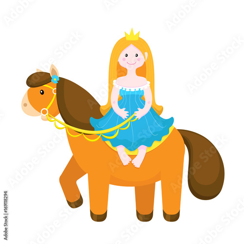 Vector drawing of a cute princess on horseback on a white background