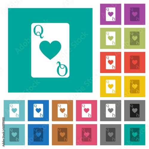 Queen of hearts card square flat multi colored icons