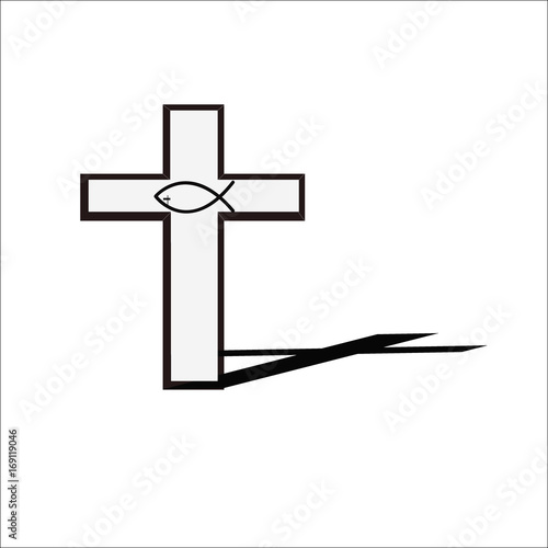 Image of cross with shadow on floor. Christianity concept.
