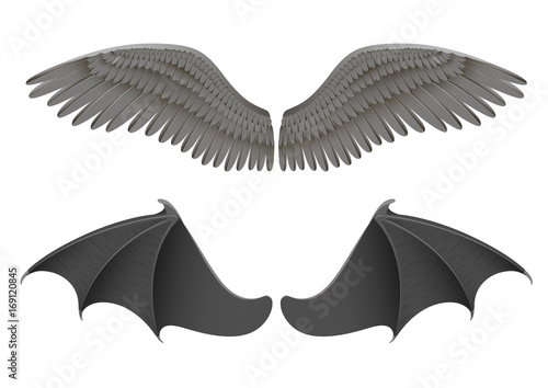 Vector illustration of black angel and bat wings