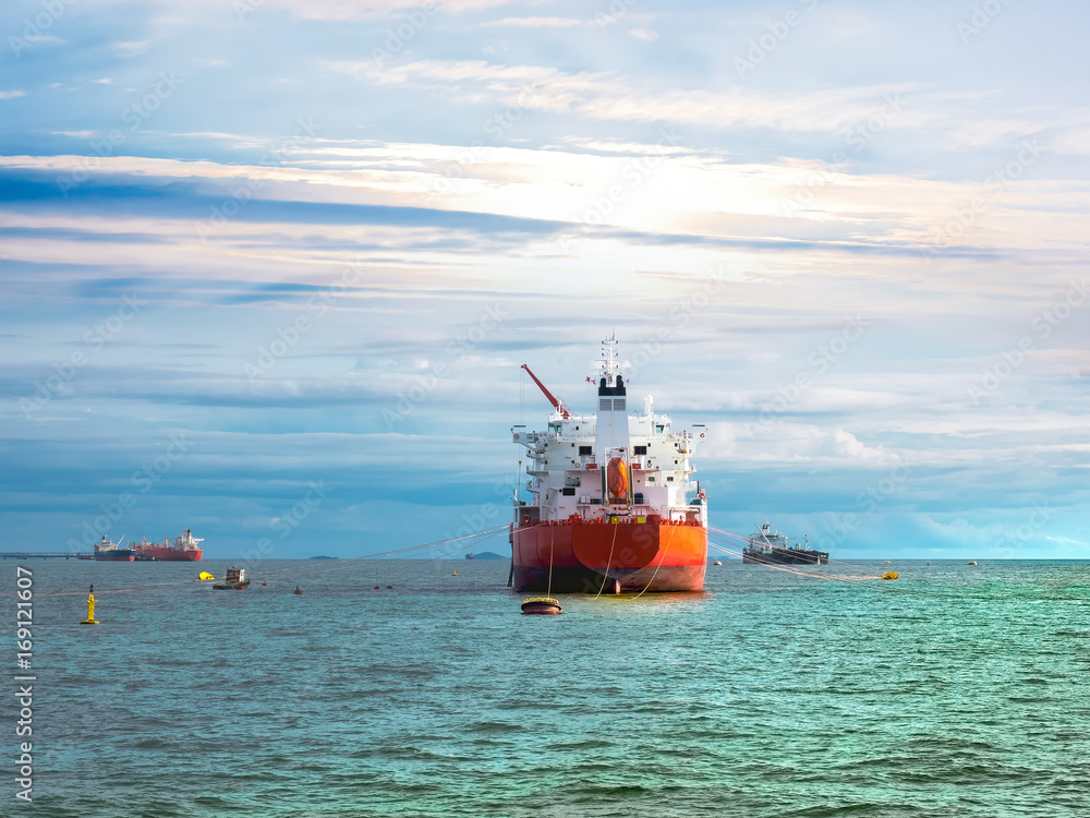 Mooring Buoy operation assistance vessel tanker at sea. Stock Photo