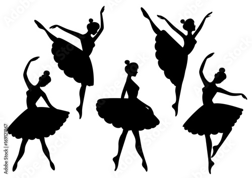 Vector set of silhouettes of ballerinas