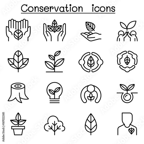 Eco friendly & Conservation icon set in thin line style
