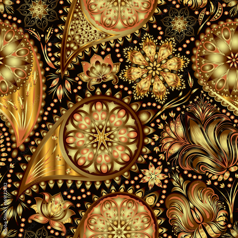 Paisley vintage floral motif ethnic seamless background.