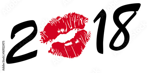 2018 - baisé - rouge à lèvres - amour - carte de vœux - amoureux - année