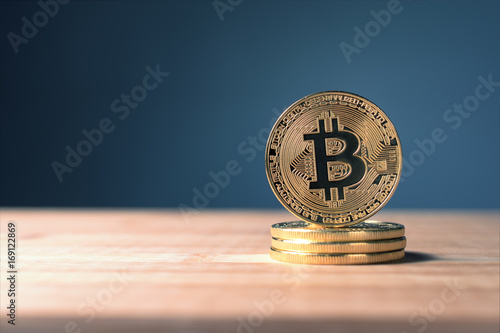 close up golden bitcoin coin crypto Currency background concept. photo