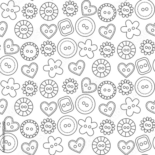 Black and white doodle buttons seamless vector pattern