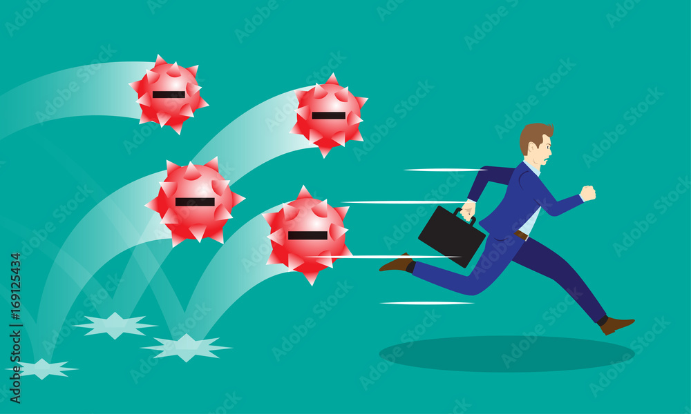 Businessman Running From Negativity Spiky Balls Businessman Running From Negativity Spiky Balls