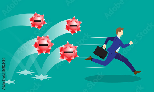 Businessman Running From Negativity Spiky Balls