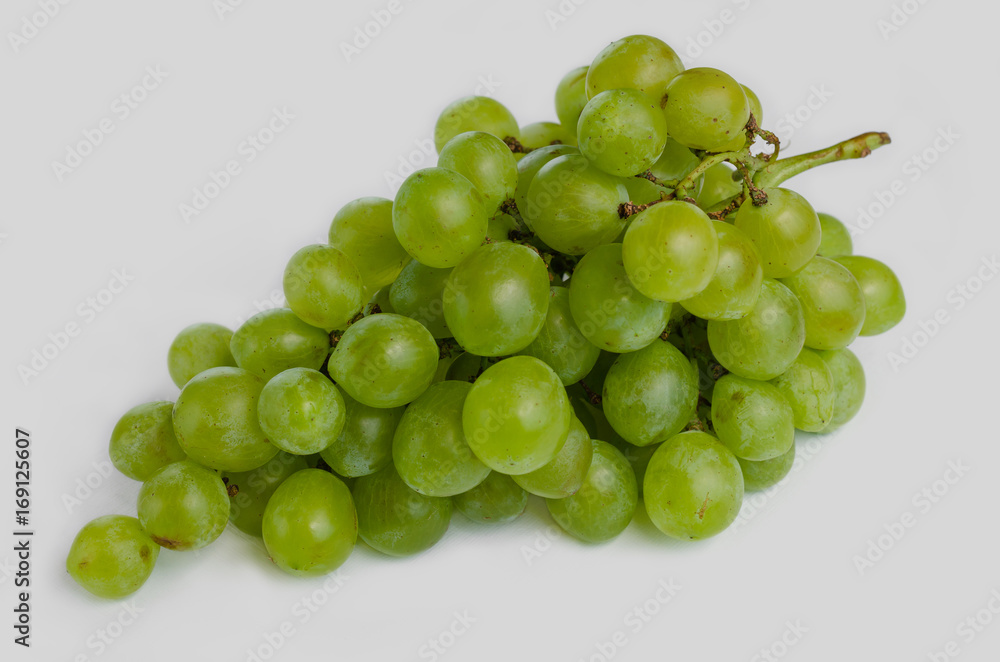 Organic Green Grapes Isolated On White Background.