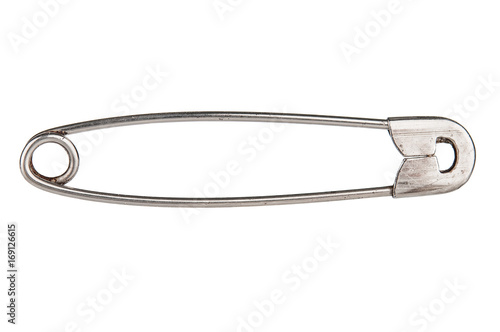 Old dirty safety pin on white background