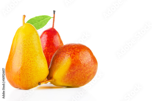 Freshness pears isolated on white background. Back focus
