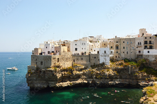 Fototapeta Naklejka Na Ścianę i Meble -  Polignano a mare breathtaking sight, Apulia, Italy. Italian panorama. Cliffs on adriatic sea.