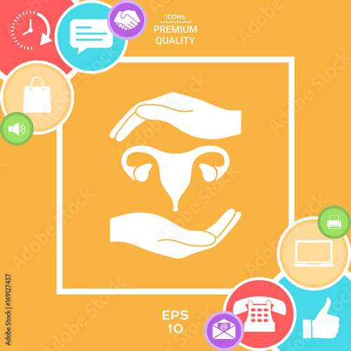 Hands holding Female uterus - protection symbol