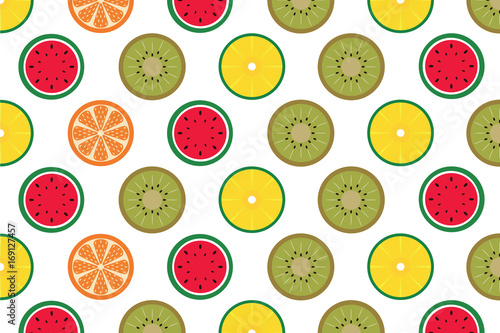 Fototapeta Naklejka Na Ścianę i Meble -  Summer fruit pattern set , Vector illustration , orange, kiwi fruit, watermelon , pineapple