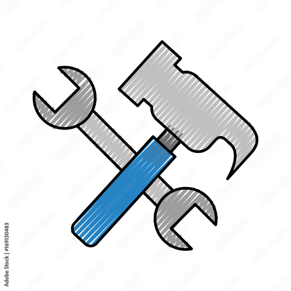 hammer and wrench tools vector illustration design