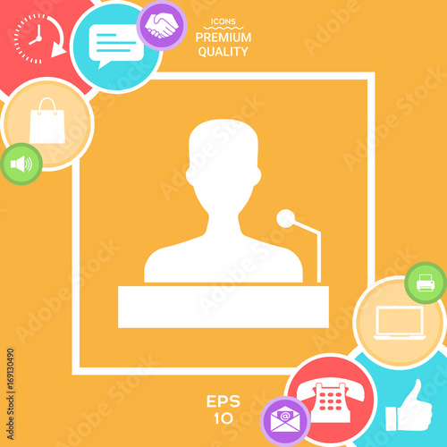 Speaker, orator speaking from tribune icon