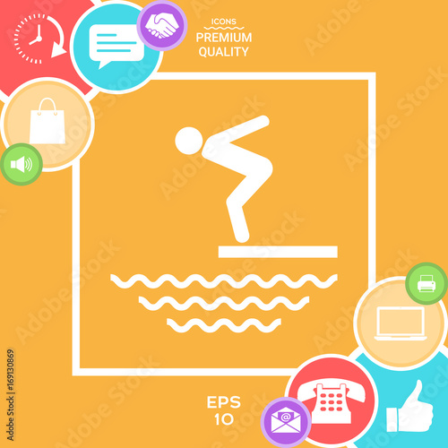 Swimmer on a springboard, Jumping into the water - icon