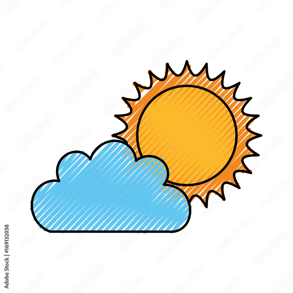 Beautiful fantasy cloud with sun vector illustration design