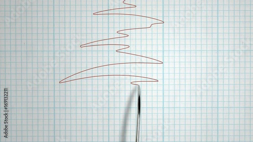 A closeup animation of a polygraph lie detector test needle drawing a red line on graph paper on an grid white background photo