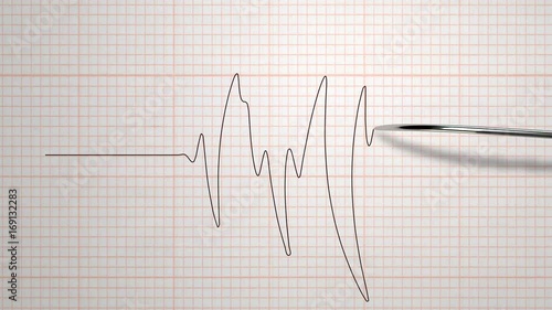 Animation of a polygraph lie detector test needle drawing a black line on graph paper on an grid white background photo