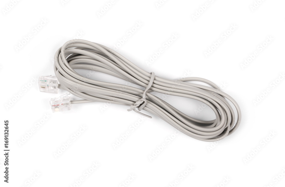 Grey ethernet cable isolated on white background Grey ethernet cable isolated on white background