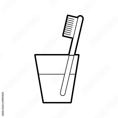 glass with dental toothbrush vector illustration design