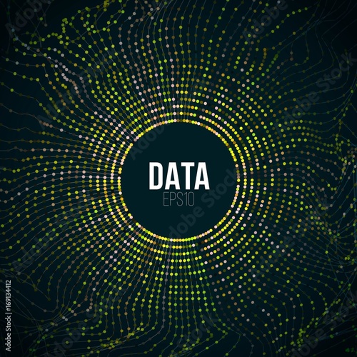 Abstract big data illustration. Particle circle grid glitch and wave. Digital bigdata background