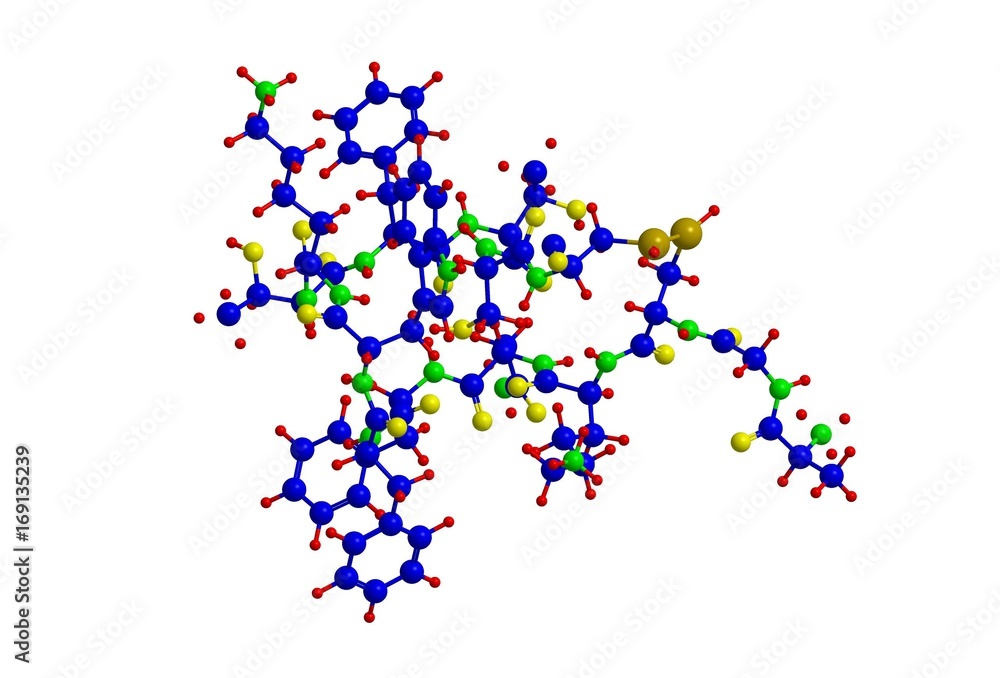 Molecular structure of somatostatin, 3D rendering