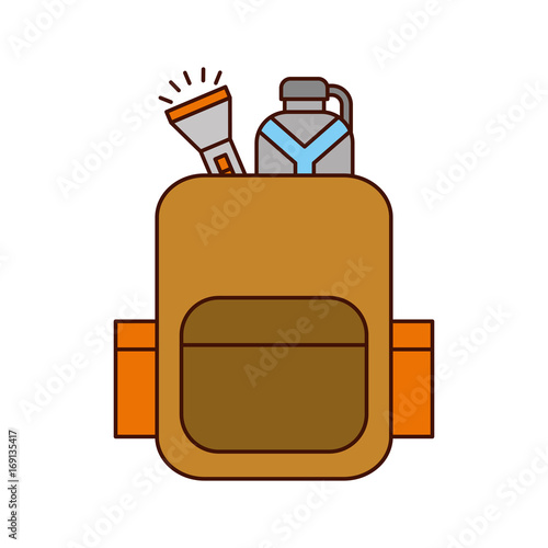 camping bag with canteen and lantern vector illustration design