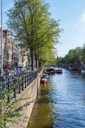 The beautiful canals of Amsterdam on a sunny day