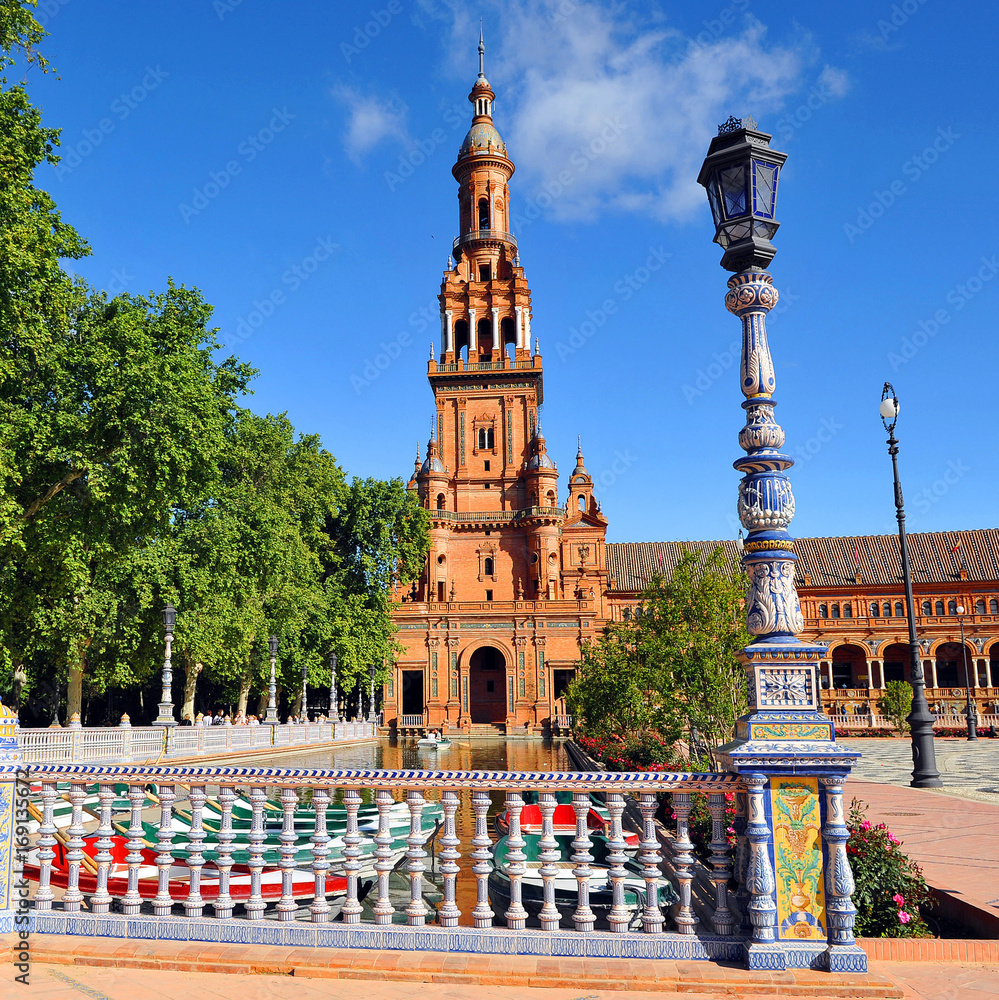 The famous Plaza of Spain in Seville, Spain