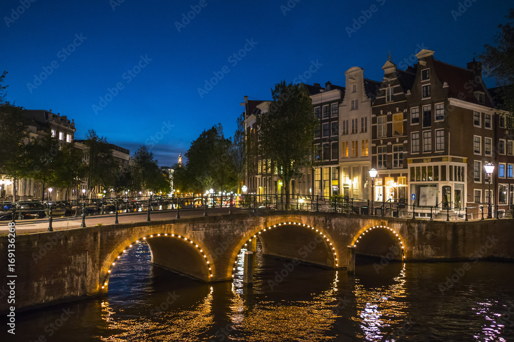Romantic Amsterdam by night - beautiful in the evening