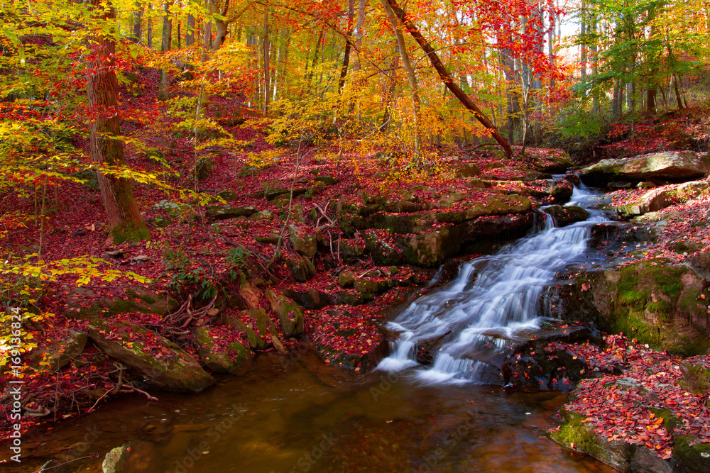 beautiful little waterfall in Autumn with vibrate colors on the Gunpowder river maryland