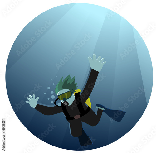 Man diving in sea with aqualung