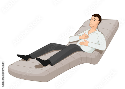 Tired man lying on a couch