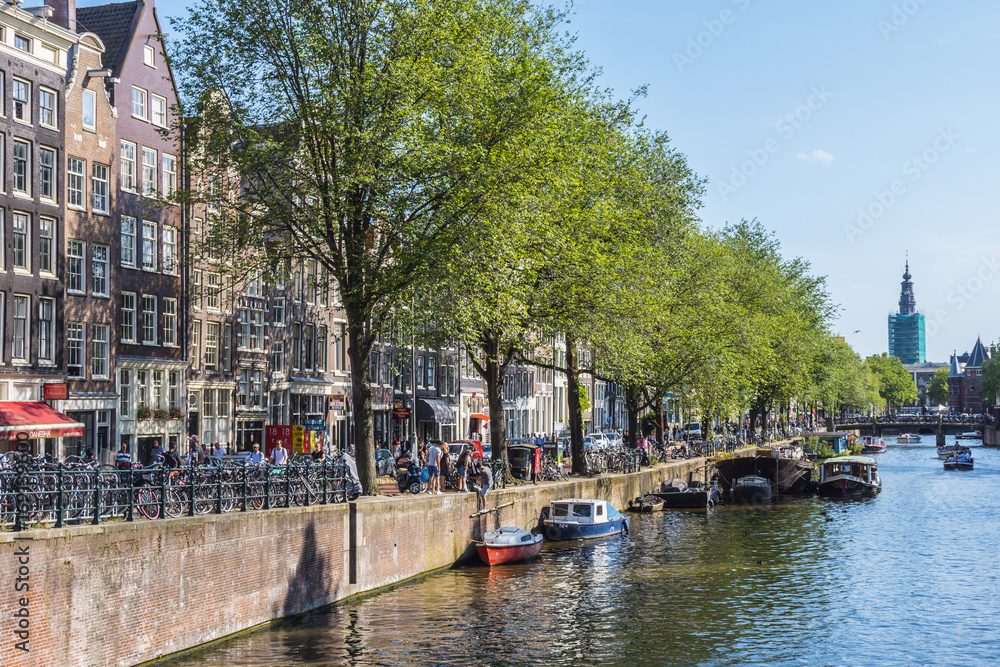 The beautiful canals of Amsterdam on a sunny day
