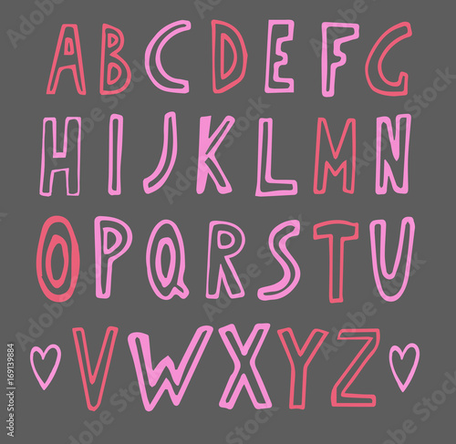 hand drawn pink doodle alphabet