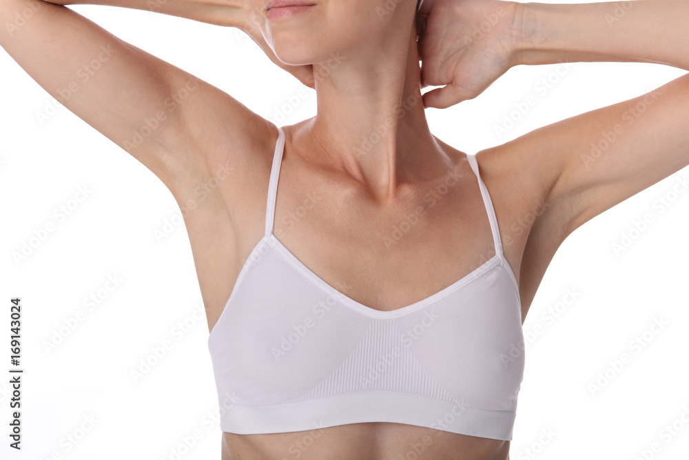 Beauty concent. Attractive Happy Healthy Woman holding her arms up and  showing underarms, smooth clean skin. Armpit epilation, laser hair removal  Stock Photo | Adobe Stock