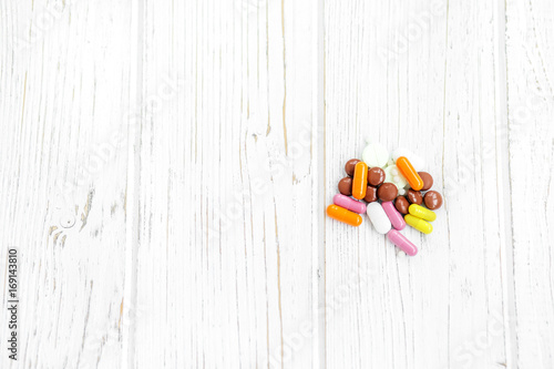 Many pills. Background. The concept of colds, illness, treatment, lifestyle.