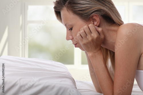 Woman Suffering From Depression laying on bed, Bed , Sleep Disorders, Insomnia