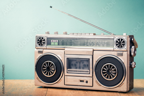 Retro radio recorder from 80s front mint green background. Vintage old  style filtered photo Stock Photo | Adobe Stock