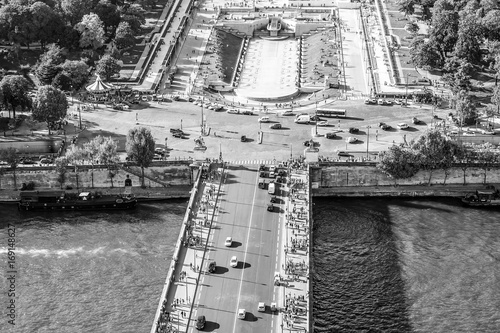 Bridge over River Seine in Paris - aerial view